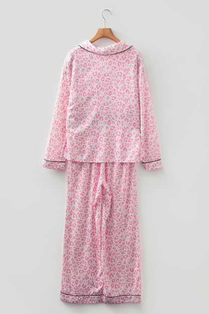 Pink Leopard Print 2cps Long Pajama Set