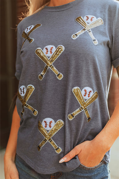 Gray Sequined Game Day Casual Tee