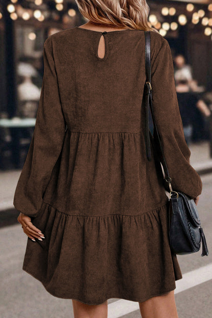 Mist Green Lantern Sleeve Tiered Mini Dress