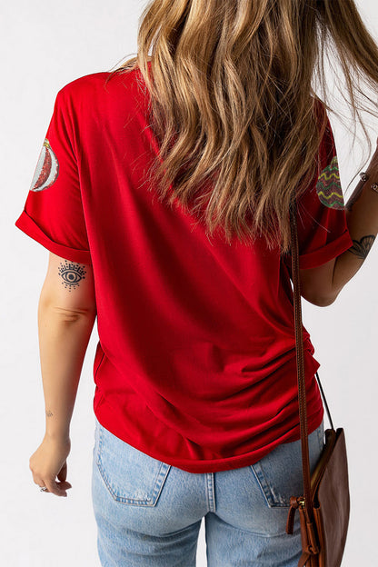 Red Christmas Ornament Bulbs Sequin Graphic Tee