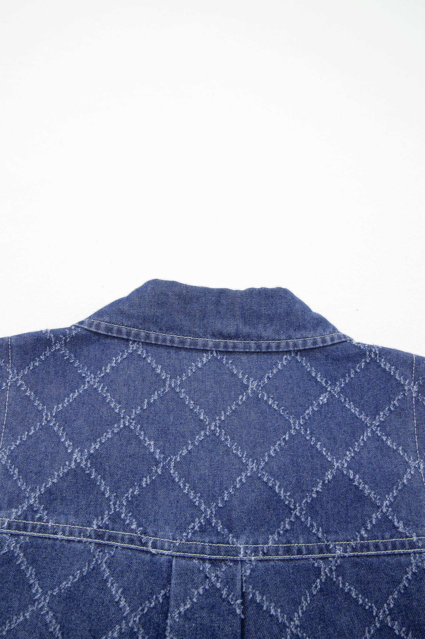 Sail Blue Rhombus Textured Collar Buttoned V Neck Denim Sleeveless Mini Dress