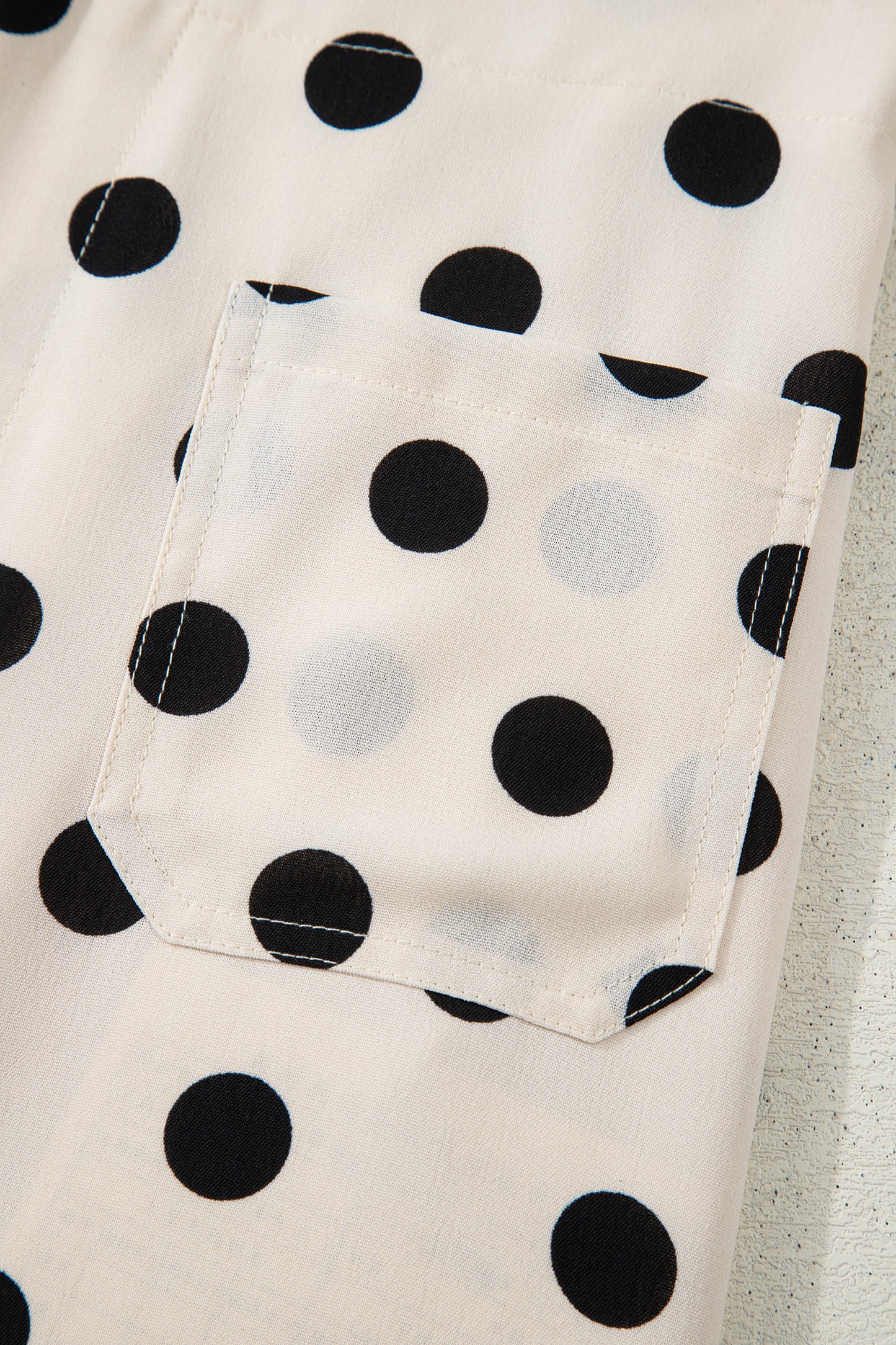 White Polka Dot Print Patched Pocket Loose Pants