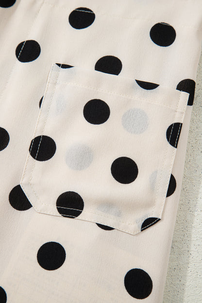 White Polka Dot Print Patched Pocket Loose Pants