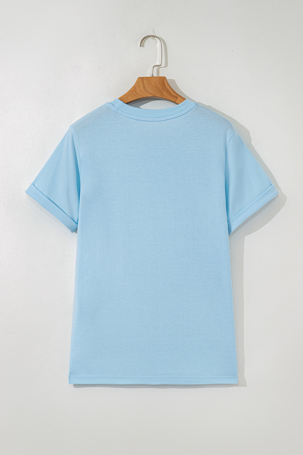 Light Blue Bright Casual Plain Crew Neck Tee