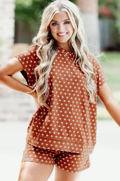 Brown Polka Dot Print Short Set