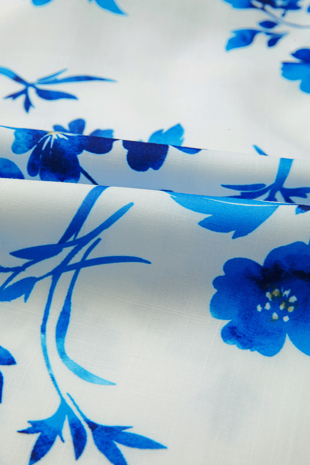 Blue Floral Long Sleeve Lace-up V Neck Blouse