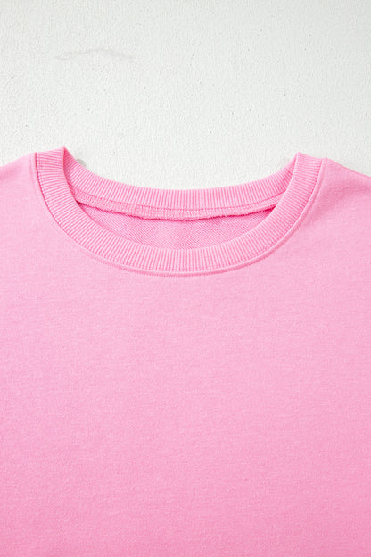 Pink Floral Bow Patched Exposed Seam Patchwork Slit Baggy Sweatshirt