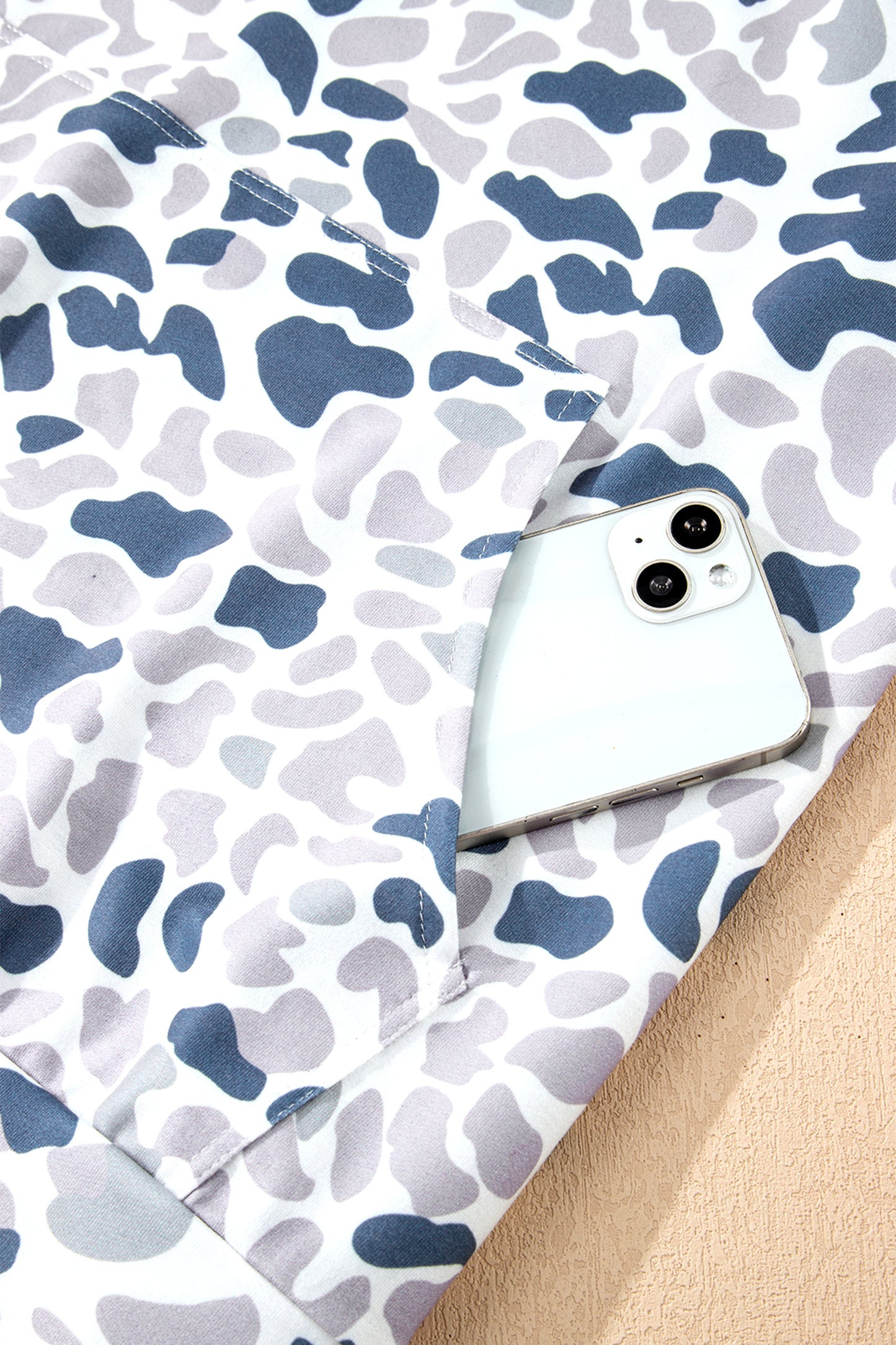 Multicolour Plus Camouflage Print Quarter Zip Kangaroo Pocket Pullover Sweatshirt