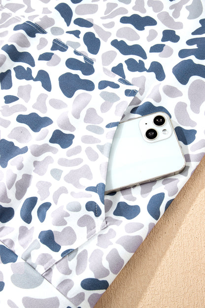 Multicolour Plus Camouflage Print Quarter Zip Kangaroo Pocket Pullover Sweatshirt