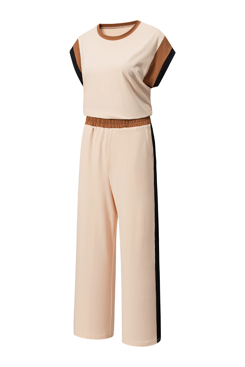 White Color Block Detail Casual Two-piece Set