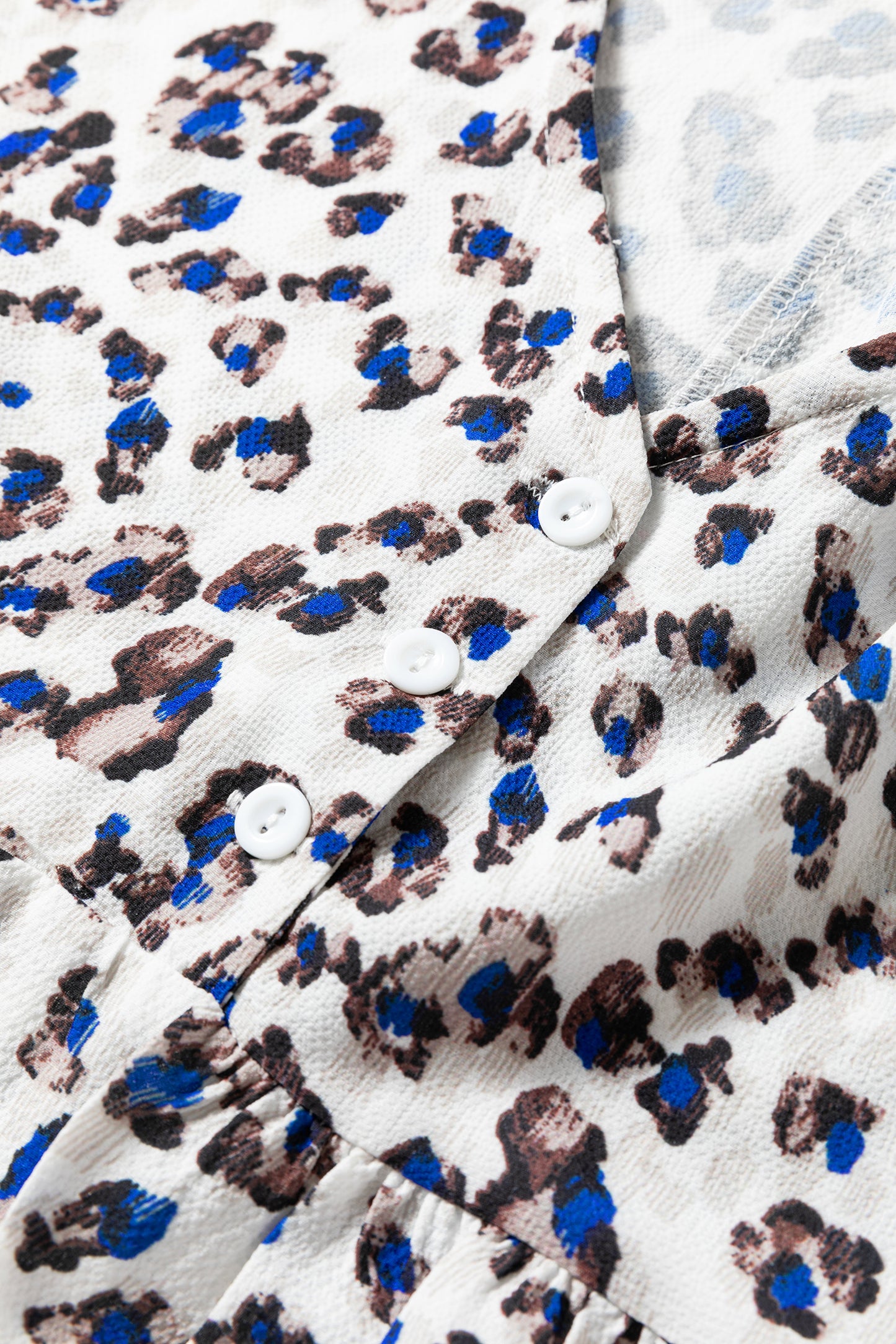 Multicolour Leopard Print V Neck Button Detail Long Sleeve Mini Dress