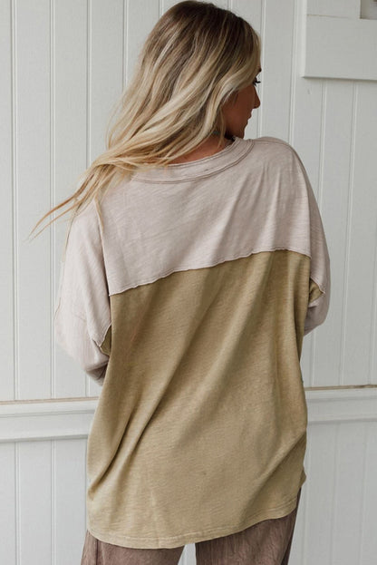 Light Blue Flower Patched Exposed Seam Bracelet Sleeve Oversized T Shirt