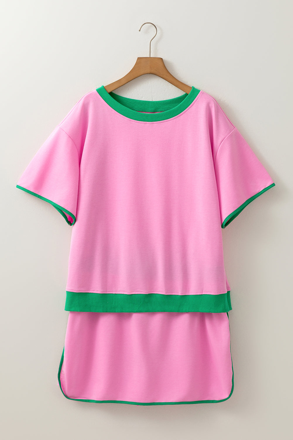 Bonbon Plus Size Contrast Trim T Shirt and Skirt Two Piece Set