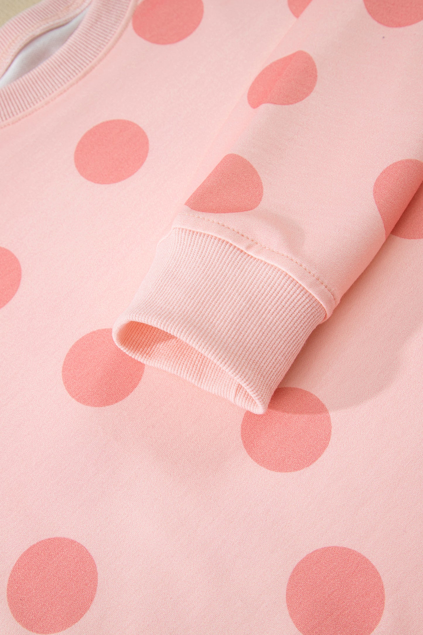 Beige Polka Dot Print Drop Shoulder Pullover Drawstring Shorts Set