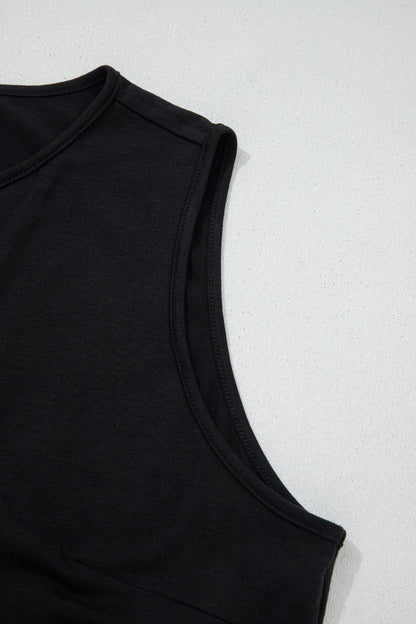 Black Plus Size Solid Color Bow Tie Peplum Tank Top