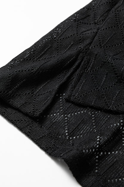 Sky Blue Pointelle Rhombus Knit Plus Size V Neck Loose Top