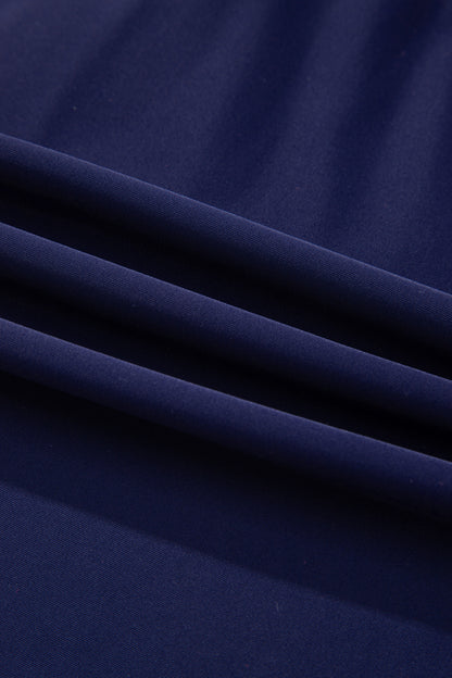 Navy Blue Contrast Edge Ruffled High Waist One Piece Swim Dress