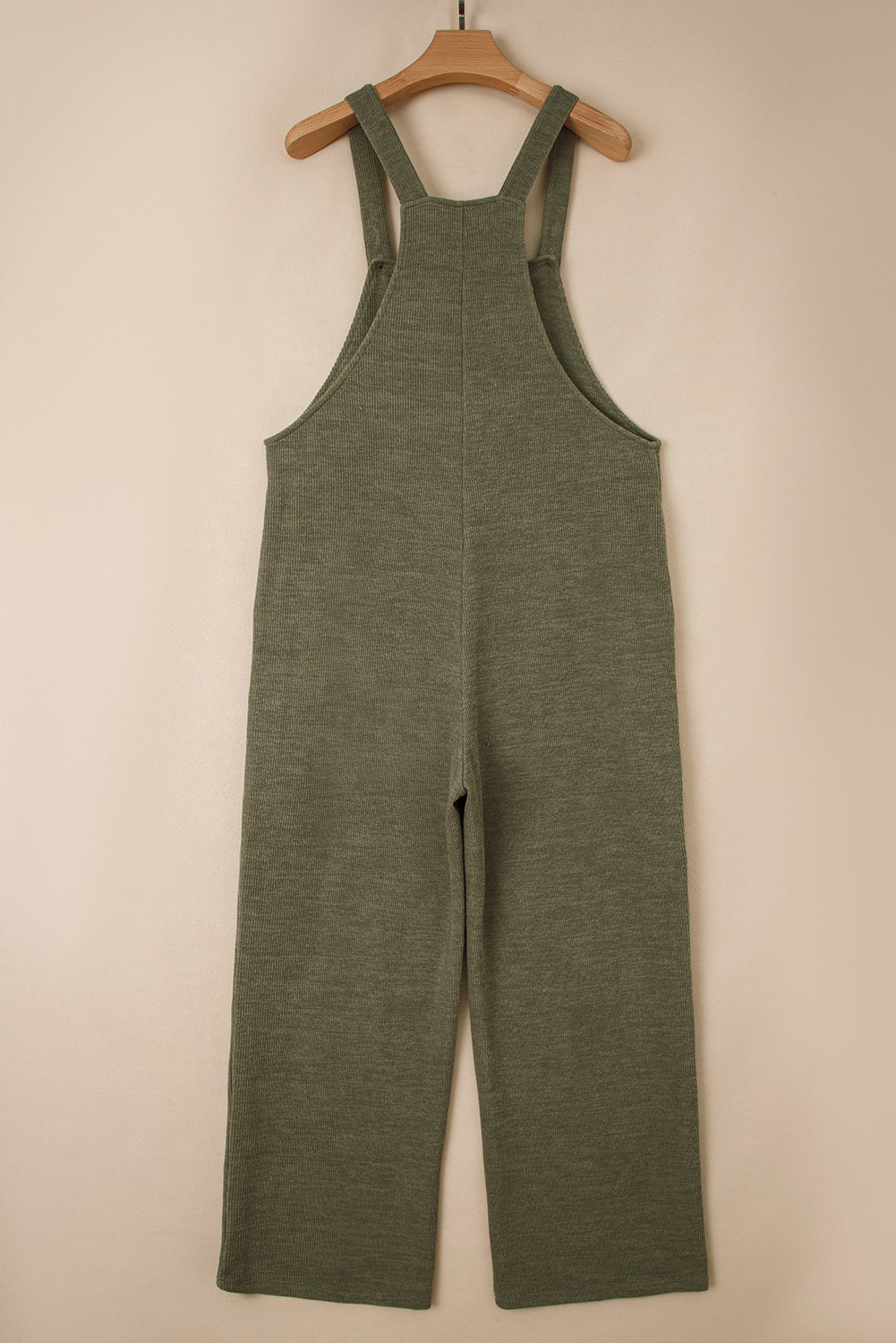 Laurel Green Solid Color Knit Loose Straight Leg Casual Overall Jumpsuit