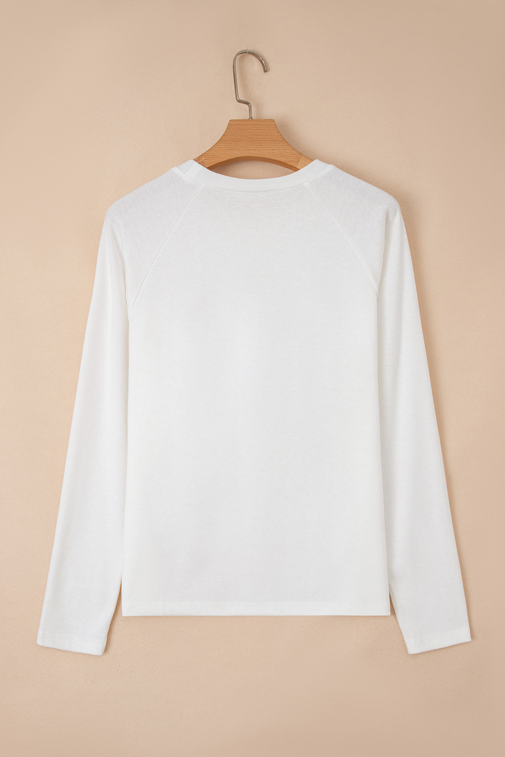 White Solid Color Seam Detail Raglan Long Sleeve Top