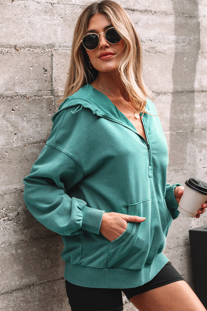 Ashleigh Blue Half Zip Kangaroo Pocket Mineral Wash Baggy Hoodie