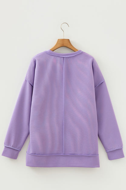 Lavendula Horizontal Ribbed Exposed Seam Detail Drop Shoulder Baggy Pullover