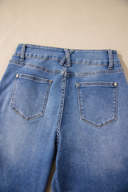 Sky Blue Double Button Zip Fly Straight Leg Jeans