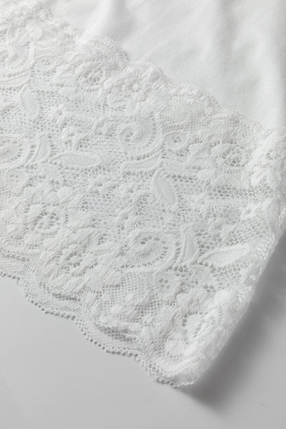 White Lace Trim V Neck Cuffed Long Sleeve Loose Top