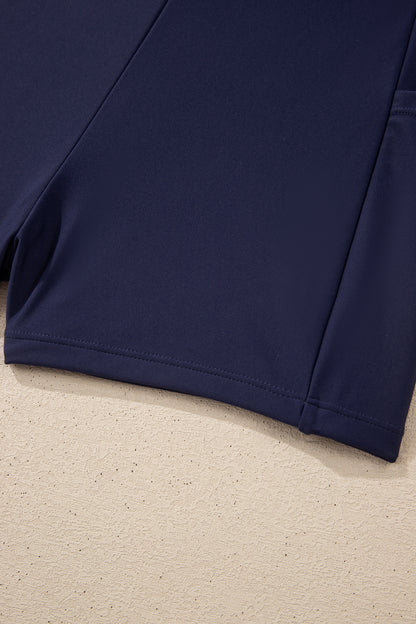 Navy Blue Contrast Edge Ruffled High Waist One Piece Swim Dress