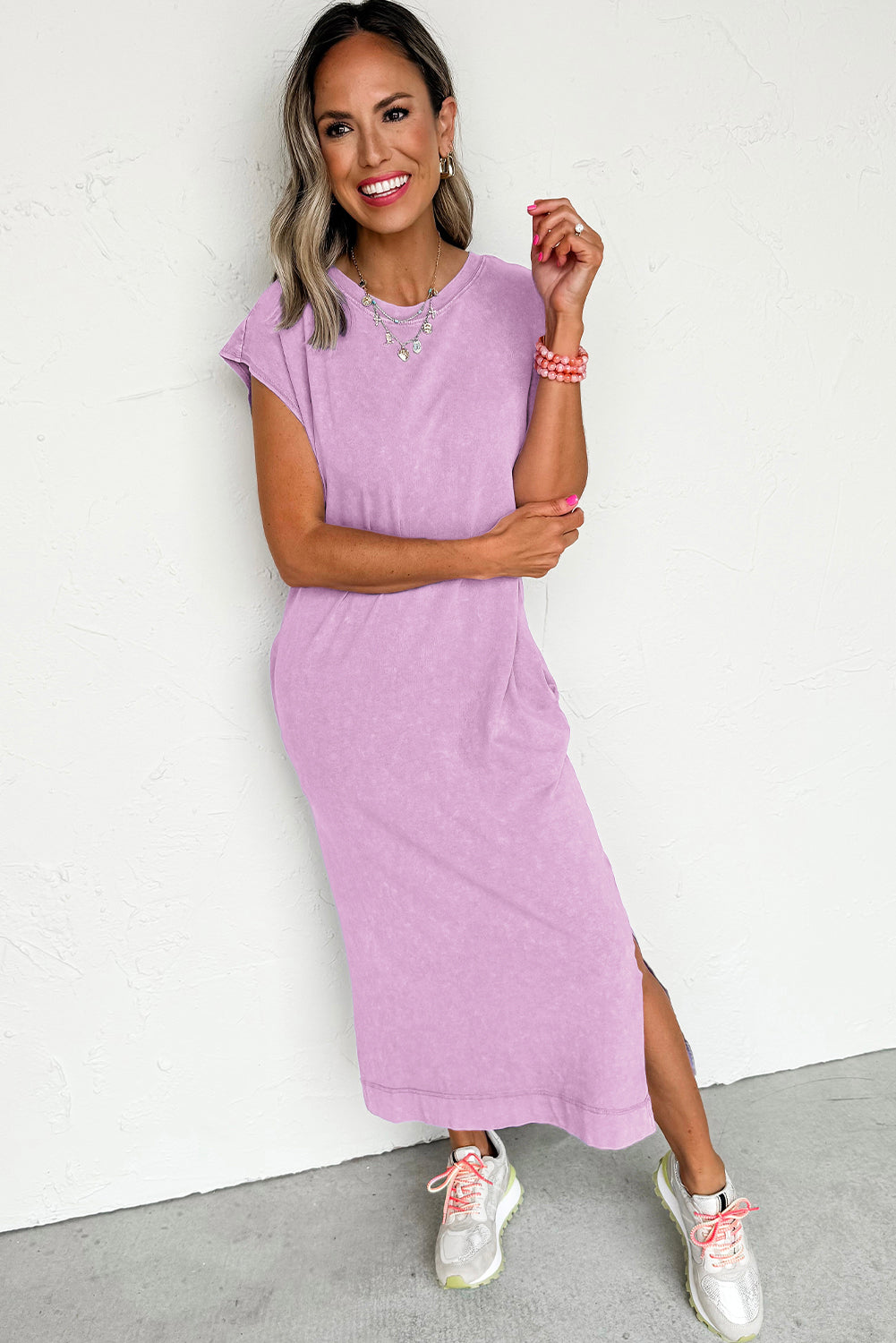 Wisteria Mineral Wash Pocketed T-shirt Long Dress