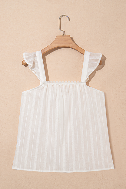 White Lace Crochet Ruffled Buttoned Loose Fit Tank Top