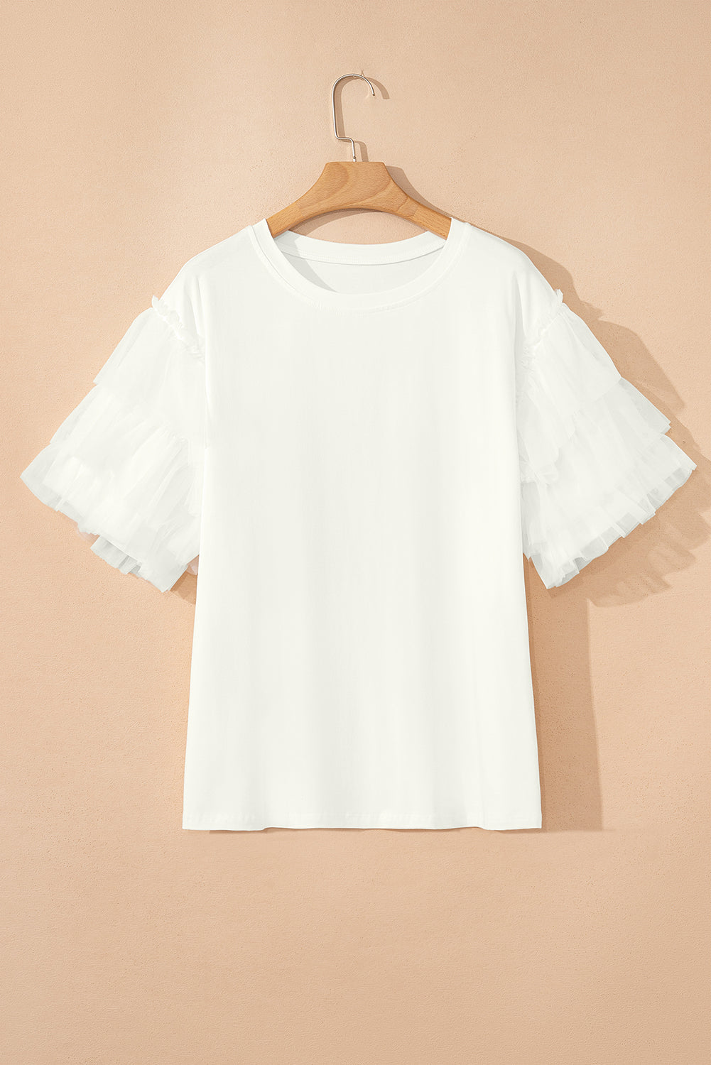 White Tulle Ruffle Sleeve Blouse