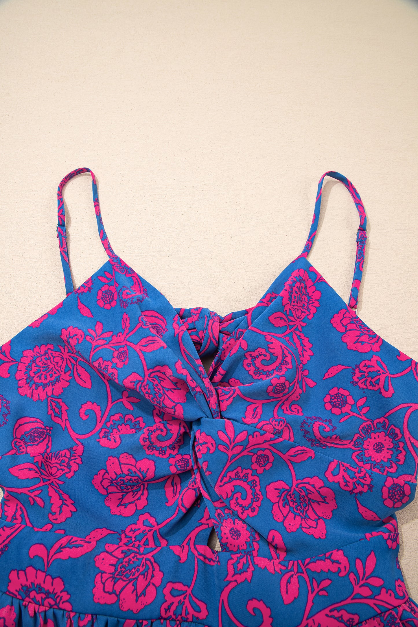 Blue Floral Print Twisted V Neck Tied Backless Maxi Dress