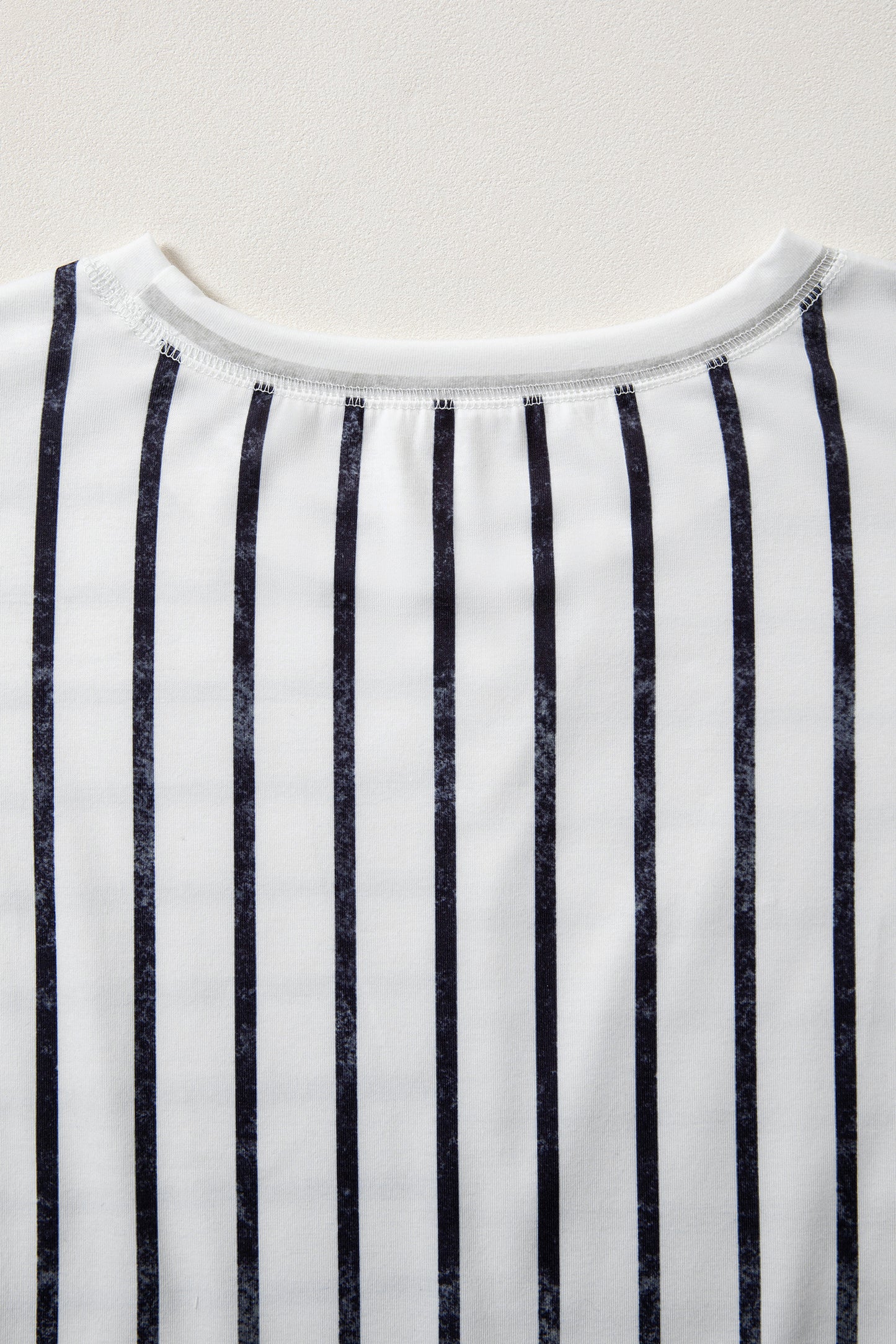 Khaki Stripe Colorblock 3/4 Sleeve Loose T Shirt