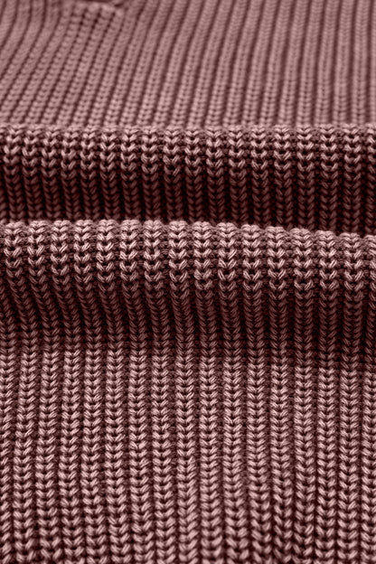 Dark Brown Mineral Washed Knit Button Polo Collar Loose Sweater