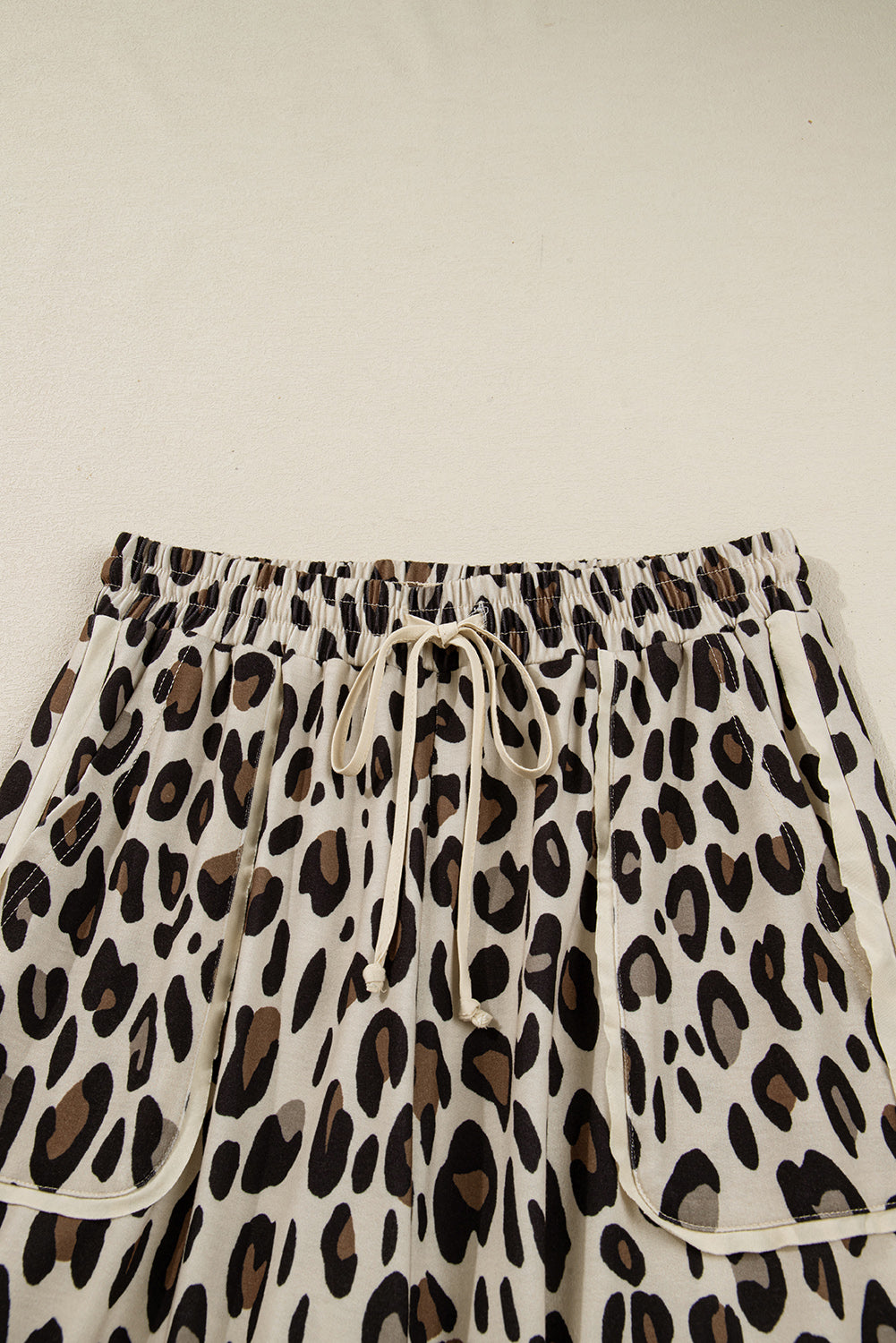 Khaki Leopard Wide Leg Cropped Pants