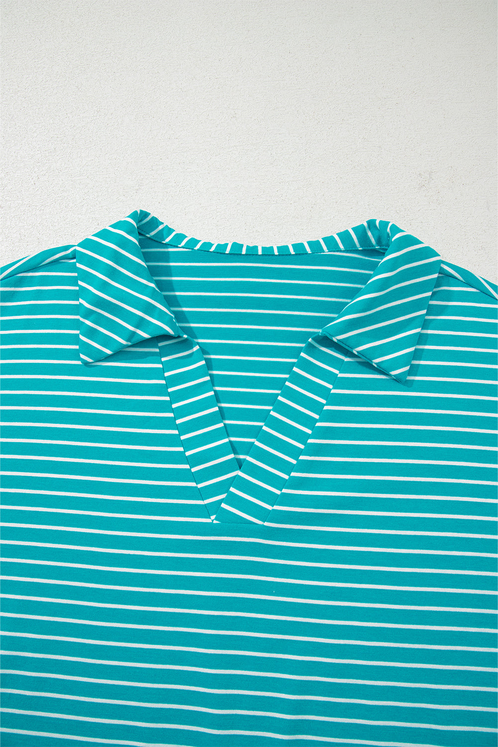 Sky Blue Stripe V Neck Tee and Casual Short Set