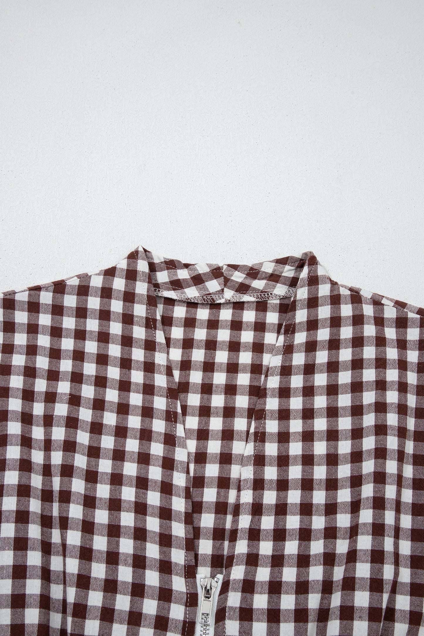 Coffee Plaid Print Full Zipper Cinched Waist Fit Flare Sleeveless Maxi Dress