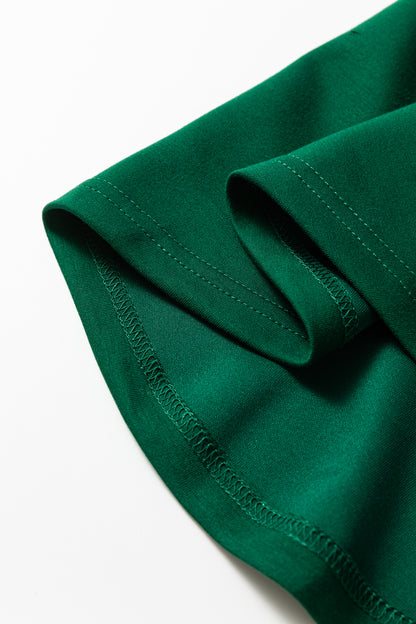 Blackish Green Solid Color Round Neck Ruched Detail Sleeveless Mini Dress