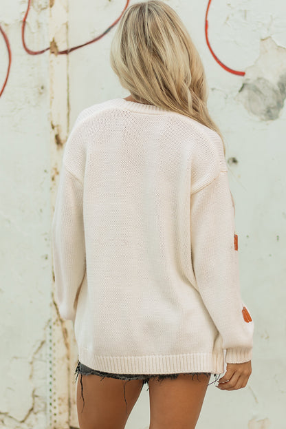 Straw Yellow Pumpkin Print Open Front Drop Shoulder Midi Cardigan