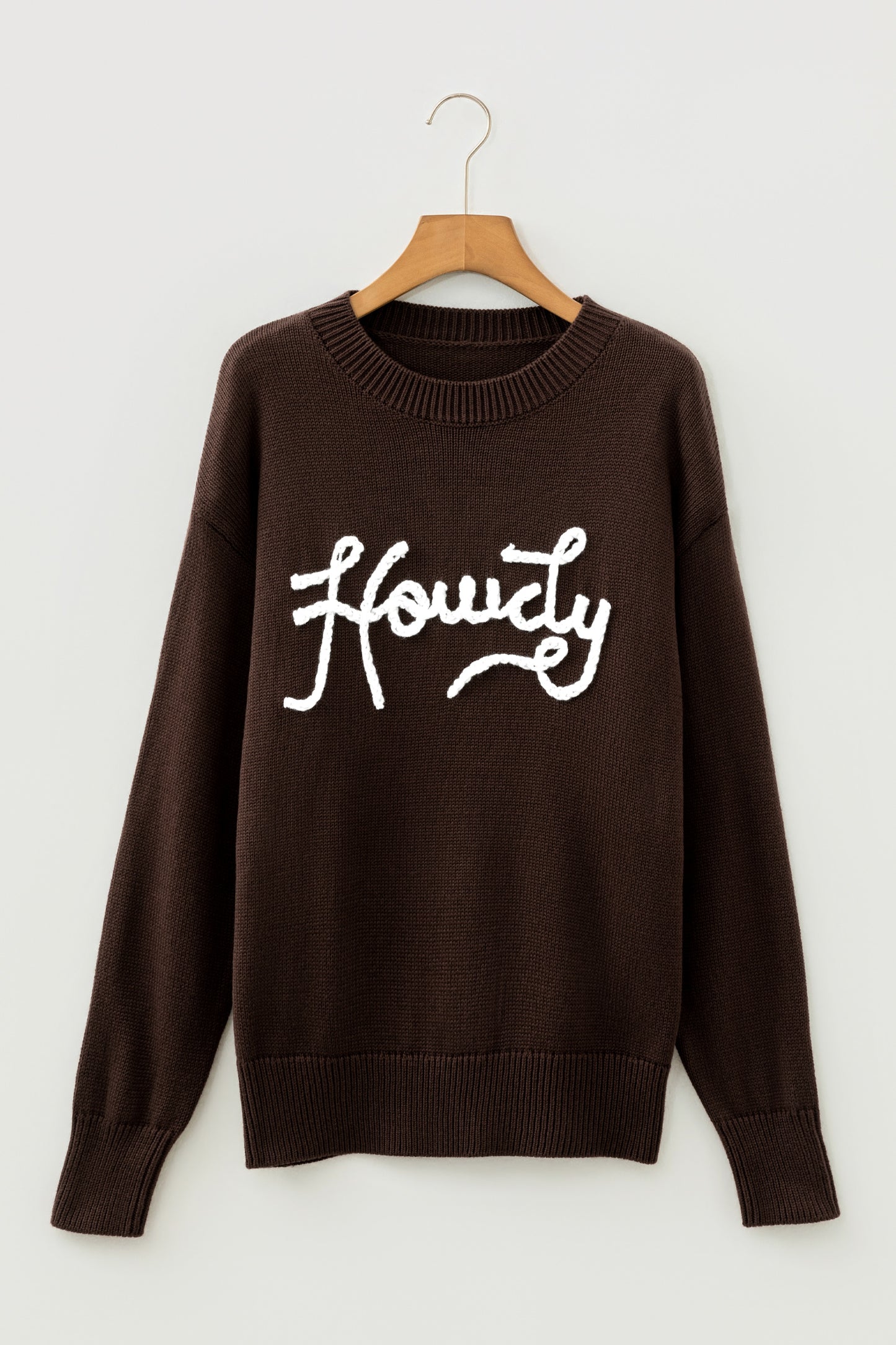 Chicory Coffee Howdy Embroidered Graphic Western Sweater