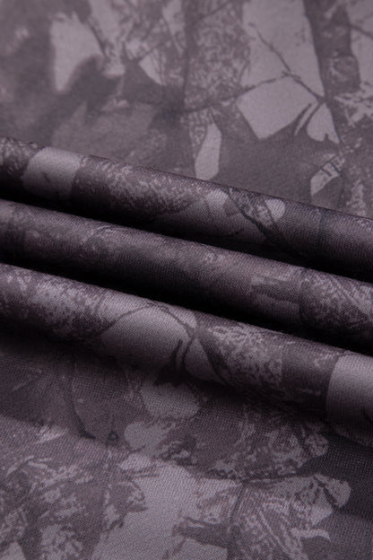 Brown Abstract Woodland Camo Print Baggy Pullover Drawstring Shorts Set