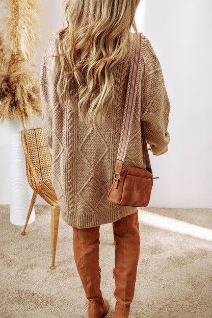 Oatmeal Cable Knit Drop Shoulder Loose Fit Sweater Dress