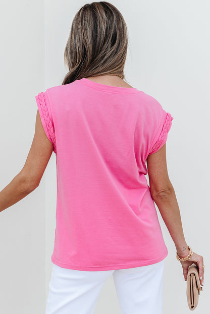 Bonbon Braided Cap Sleeve Crew Neck T Shirt