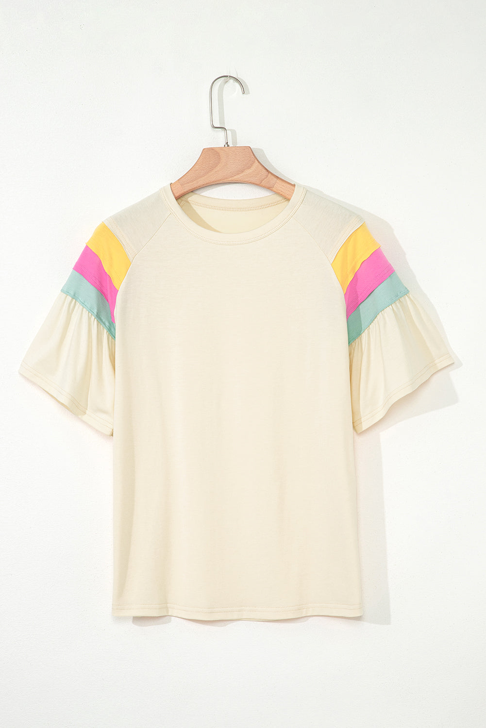 White Color Block Stitched Sleeve Loose T Shirt