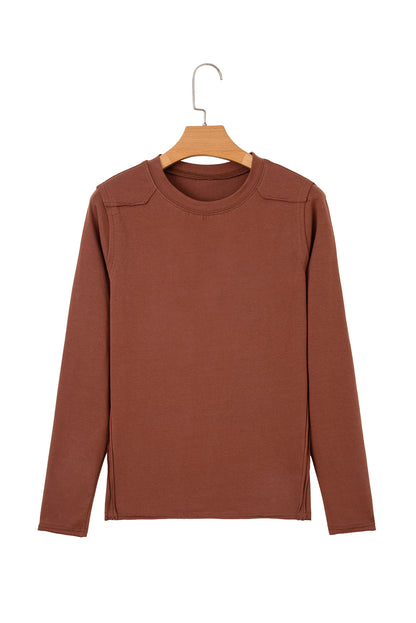 Chestnut Raw Seam Detail Solid Color Long Sleeve Top
