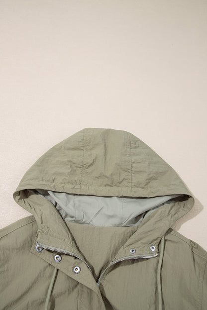Laurel Green Zipped Pocket Cropped Hooded Utility Jacket