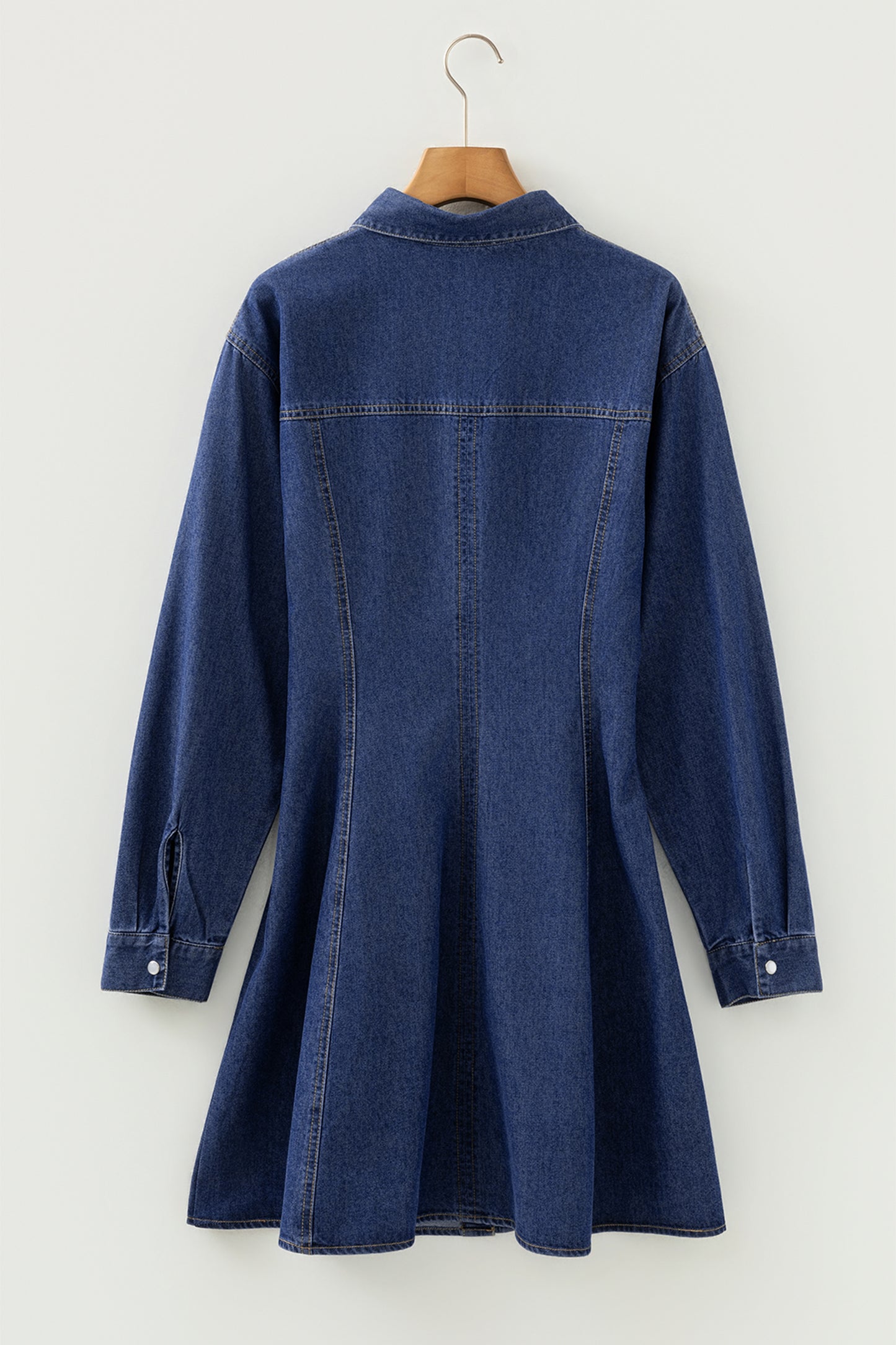 Ashleigh Blue Denim Shirt Collar Long Sleeve Flared Mini Dress