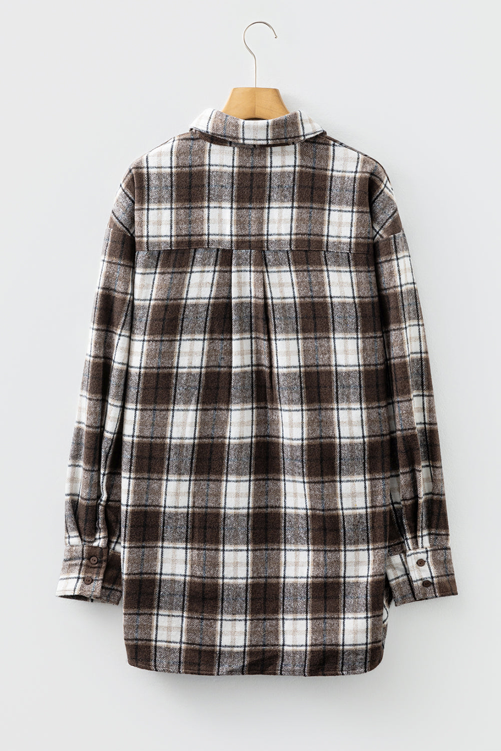 Dark Brown Flanel Plaid Single Chest Pocket Boyfriend Shacket