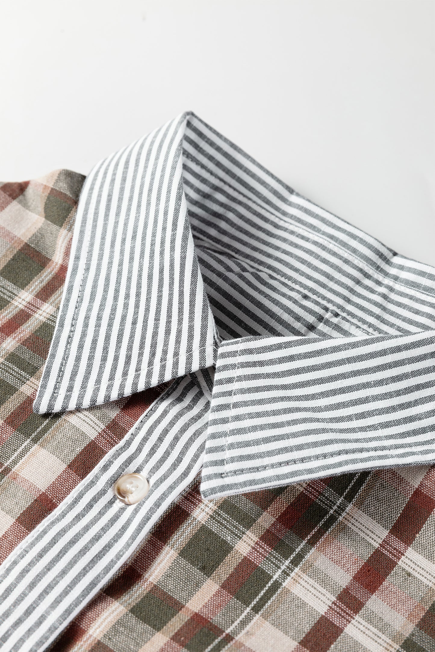 Brown Plaid Print Striped Patchwork Single Chest Pocket Buttoned Shirt