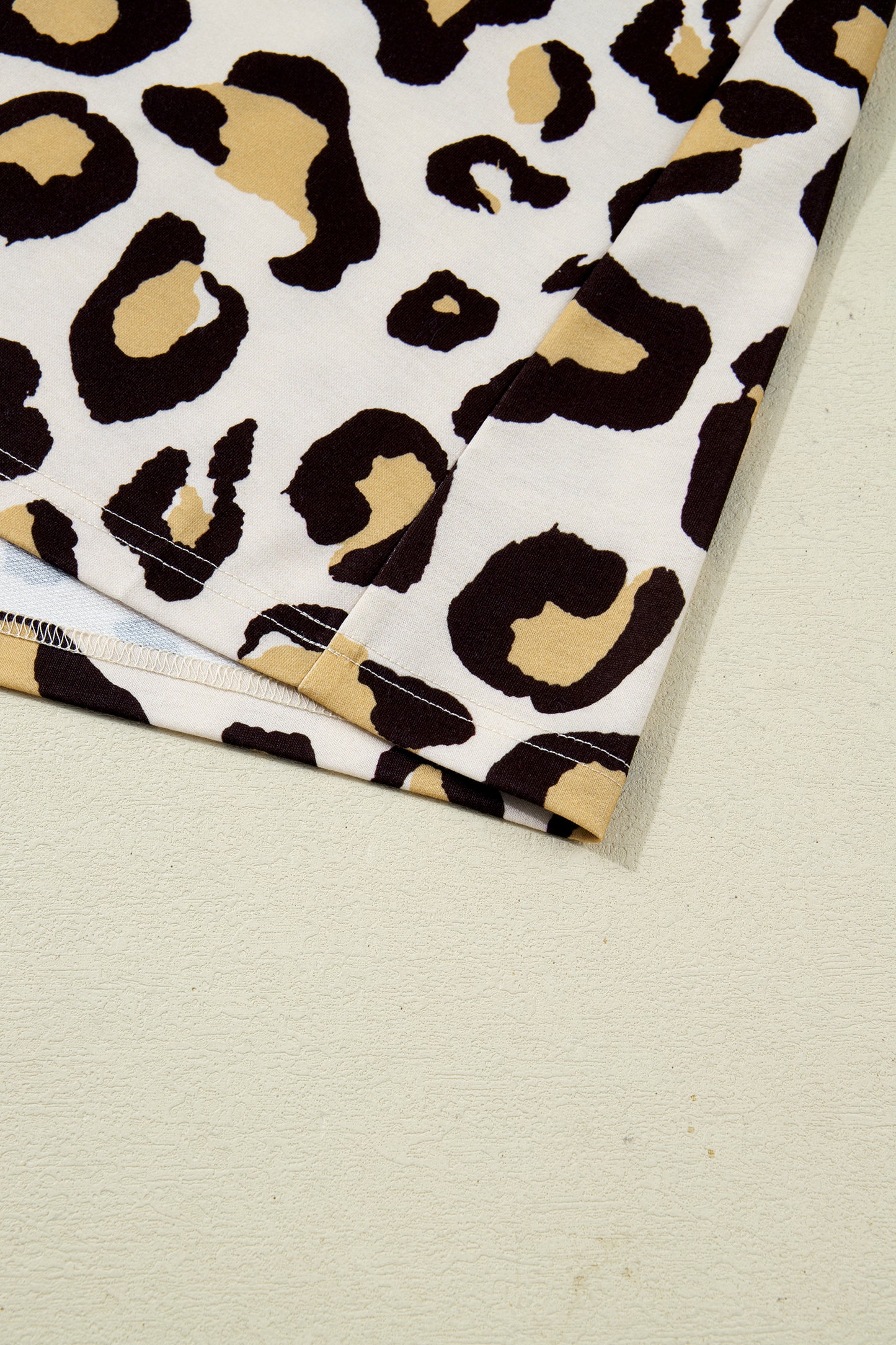 Khaki Leopard Long Sleeve Shift T Shirt Dress with Pockets